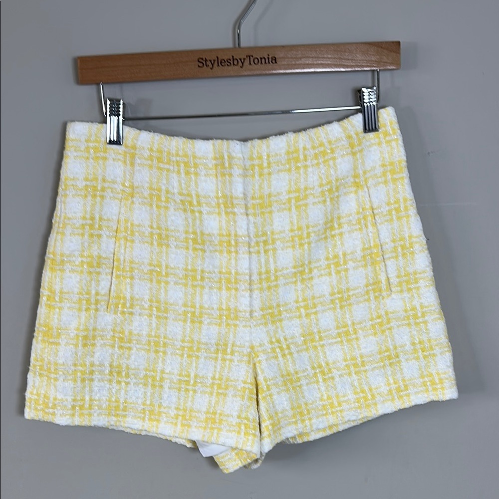Veronica Beard Jazmin Short Tweed Pale Yellow White Wide Leg High Waist Sz 6 NEW - Picture 3 of 16